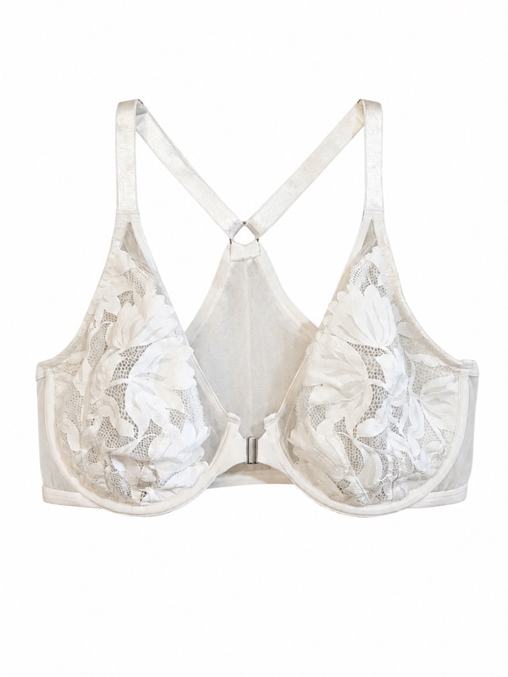 Deesse Lingerie Ivory Floral Lace Front-Closure Bra Racer Back – 38DDD GUC